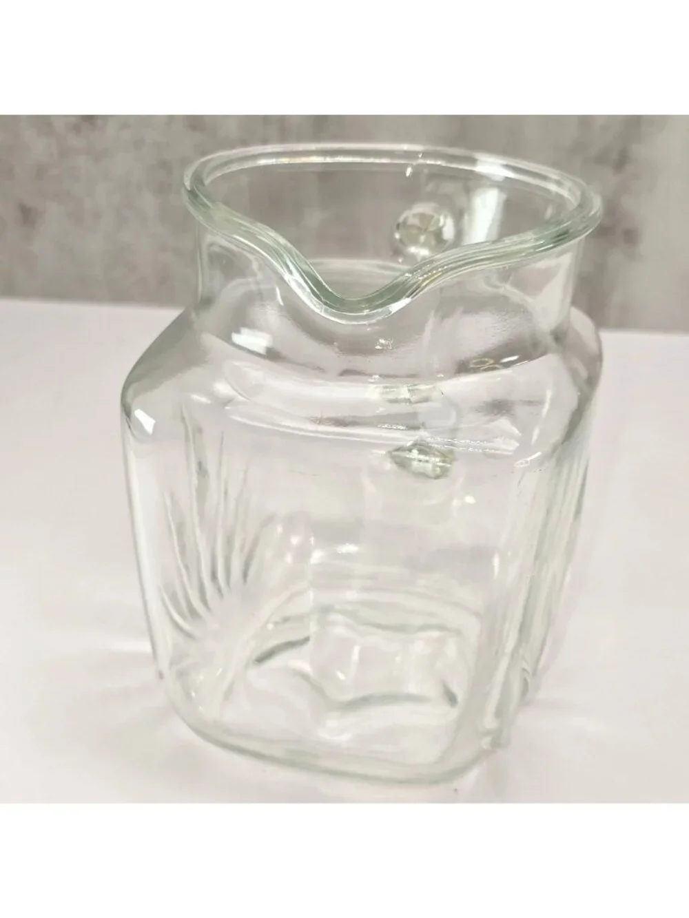 Vintage Federal Glass Square-Cut Clear Glass Pitcher Atomic Starburst CM2356